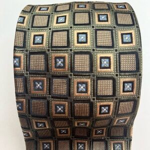 VINTAGE Italian Green & Gold Geometric Woven Silk Tie